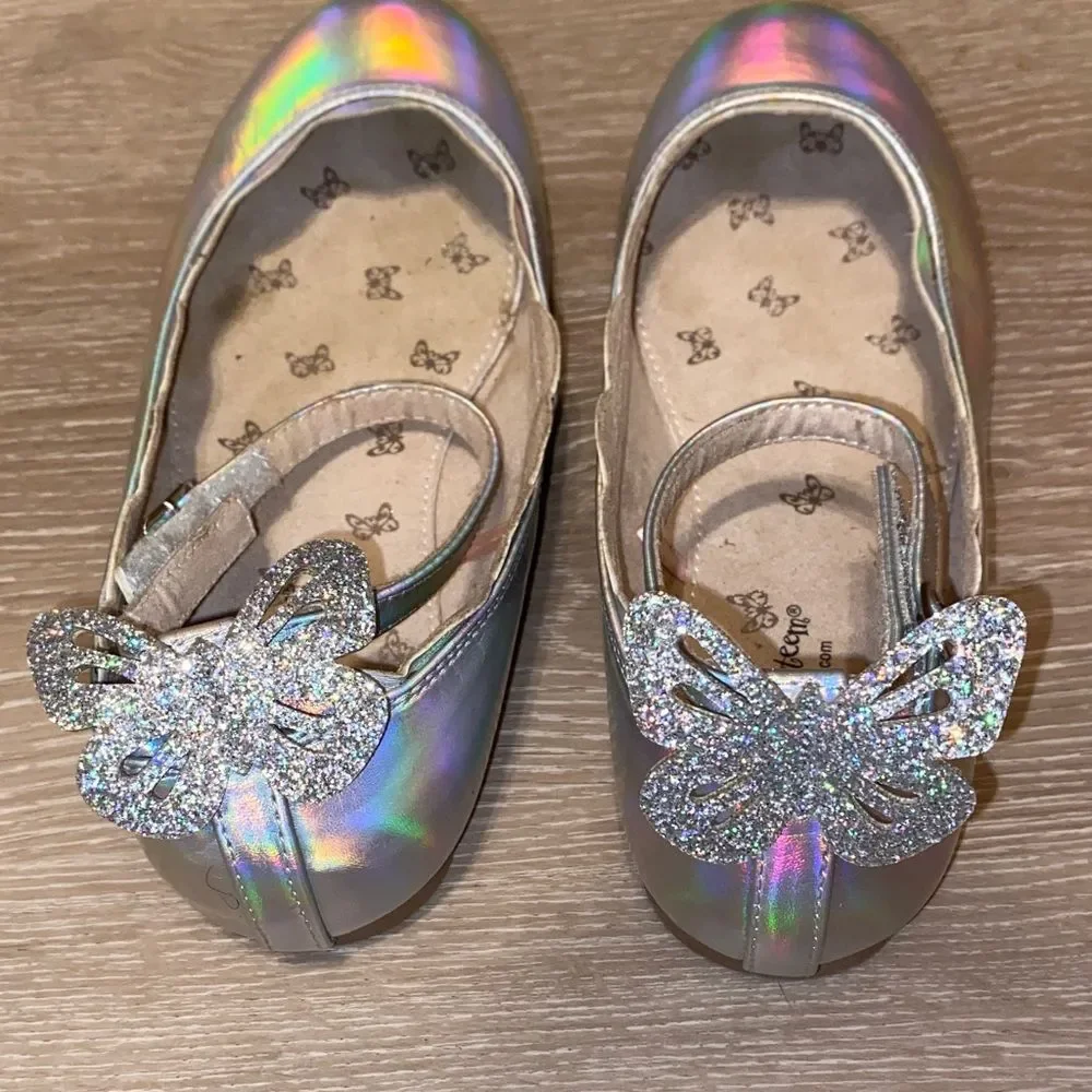 Self Esteem Girls' Silver Butterfly Ballet Flats